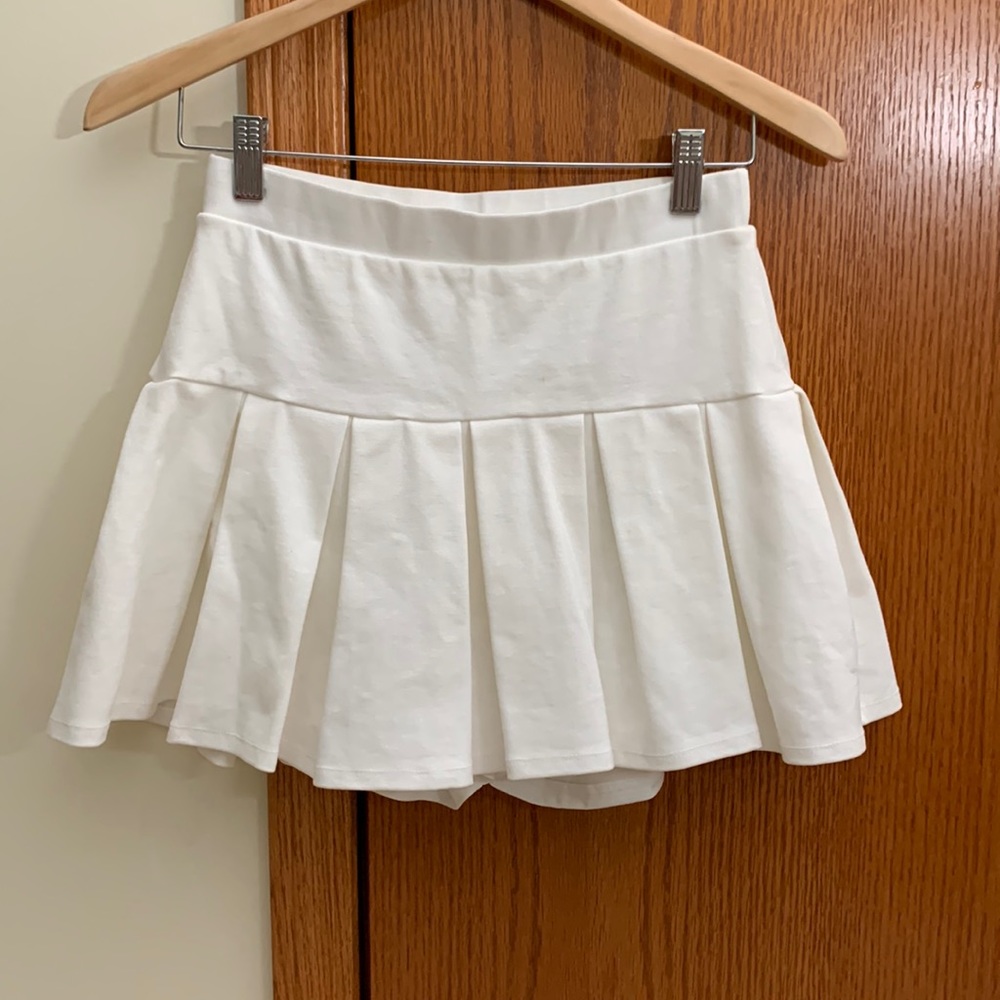 White Pleated Skirt with Attached Shorts